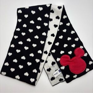 Gap Disney Mickey Mouse Fleece Scarf Red Ears Black Cream Hearts 60” Finger Pock